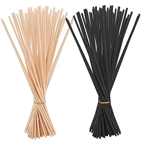 Produktbild: 100 Stück Rattanstäbchen für Raumduft, 20 cm x 3 mm Diffuserstäbchen Rattan Reed Fiber, Aroma Diffuser Stäbchen für ätherische Öle im Home Office Hotel Spa (Natur, Schwarz)