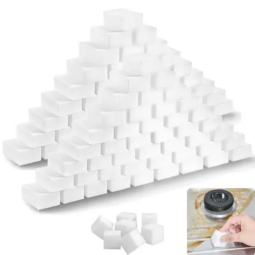 Produktbild: 100 Stück Schmutzradierer Radierschwamm, Extra Stark Weiß Melamin-Zauberschwamm, Multifunktions-Kratzfreie Putzschwamm für Haushalt, Küche, Bad, Wand & Schuhe (10x6x2cm)
