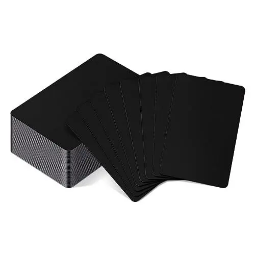 Produktbild: 100 Stück Visitenkarten Blanko, Metall Visitenkarten Rohlinge, 8.6x5.4cm Aluminium Visitenkarte Leere Alu Legierung Karte Laser Gravierte Visitenkarte Dicke Blanko Karte (Schwarz)