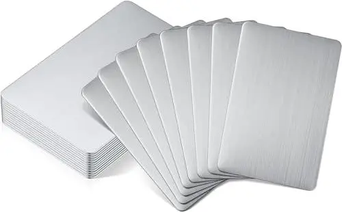 Produktbild: 100 Stück Visitenkarten Blanko, Metall Visitenkarten Rohlinge, 8.6x5.4cm Aluminium Visitenkarte Leere Alu Legierung Karte Laser Gravierte Visitenkarte Dicke Blanko Karte (Silber)
