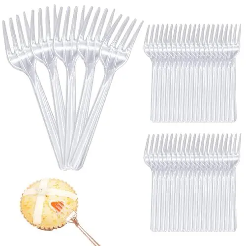 Produktbild: 100 Stück Wiederverwendbare Transparente Gabeln, Premium Plastikbesteck Plastikgabeln, Kuchengabeln für Veranstaltungen im Innen- und Außenbereich, Robuste Partyutensilien