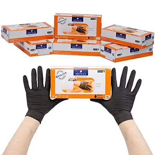 Produktbild: 100 Stück XL Einweghandschuhe Einmalhandschuhe | Nitril Handschuhe Gummihandschuhe Einweg Handschuhe | Puderfrei Latexfrei Nitrilhandschuhe (XL, Schwarz, 100)