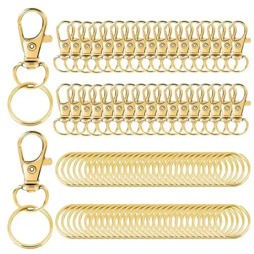 Produktbild: 100 Stücke Metall Drehgelenk Karabinerhaken set Karabinerverschluss Mini Schlüsselring Karabiner Schlüsselanhänger Geeignet für die Herstellung Minipuppen und Anderen Bastelarbeiten(Gold)