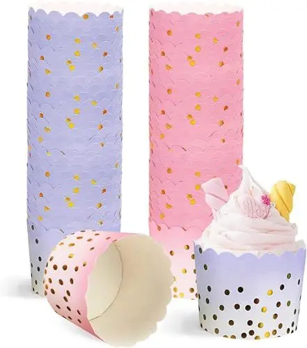 Produktbild: 100 Stücke Muffinförmchen Papier, Mini Muffin Cases Cupcake Formen Papier Muffinpapierförmchen Papierförmchen für Muffins (Rosa + Blau)