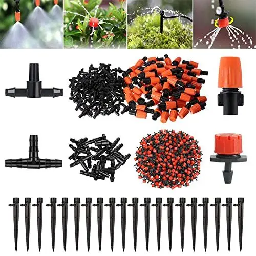 Produktbild: 100 Stücke Tröpfchenbewässerungsbausätze Bewässerung Sprinkler Micro Drip Tropfer Einstellbare Bewässerungssystem Garten mit T Steckverbinder für Anschluss von 4/7 mm Schlauch