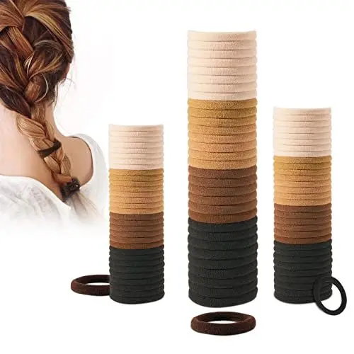 Produktbild: 100 Stücke nahtlose weiche und dicke Baumwoll-Elastikbänder, 6 mm dick, elastische Pferdeschwanz-Haarspangen, geeignet für Frauen und Mädchen, Morandi-Farbsystem
