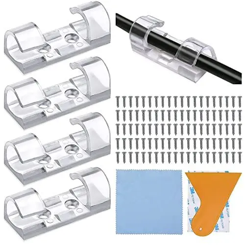 Produktbild: 100 Transparent Kabelclips, Kabelhalter Klebende Kabelklemmen Gesicherte Unterlage Selbstklebende Kabelklemme einer Qualität von bis zu 3m zum Desktops TV-Kabelorganisatoren, Ladegeräte, PC usw.