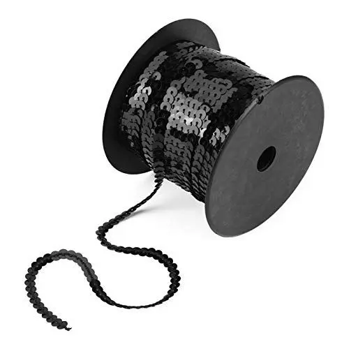 Produktbild: 100 Yards Pailletten Rolle, 6mm Runde Pailletten Schwarz zum Aufnähen Flache, DIY Handarbeit Nähen Handwerk Zubehör für Kleidung Dekoration