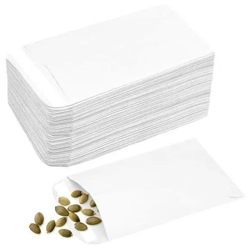 Produktbild: 100 kleine weiße Umschläge, selbstklebende Samenumschläge, Samenpakete, Kraftpapier, Münzumschläge, Geldumschläge für Löhne, Samen, Münzen, Perlen oder Briefmarken (10 x 6 cm/3,9 x 2,4 Zoll)