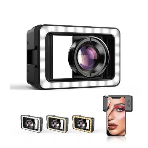 Produktbild: ASHATA 100 mm Telefon Makro Fotografieobjektiv mit LED Fülllicht, 100 mm 4K Makroobjektiv, Tragbares Telefonkamera Makroobjektiv, für Telefon Nahaufnahmen