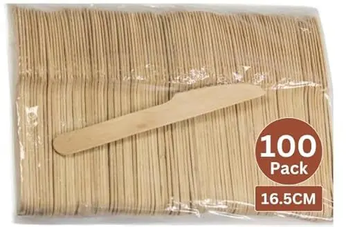 Produktbild: 100 x Holzmesser Einweg (16,5 cm) – Premium Qualität Umweltfreundliches Birkenholz Holzbesteck für Party, Picknick, Camping – Biologisch abbaubar, 100% natürliche Utensilien für Weihnachten, Events,