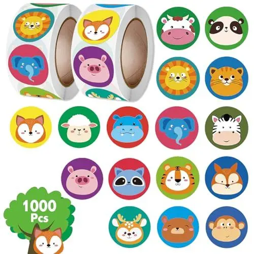 Produktbild: 1000 Stück 1 inch Motivationsaufkleber für Kinder Selbstklebende, Belohnung Aufkleber mit 16 Süßer Tiere Motive Belohnungsaufkleber, Belohnungsaufkleber Belobigung Schüler Reward Kinder Sticker