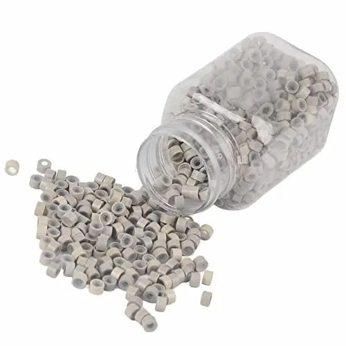 Produktbild: 1000 Stück 5 Mm Haarverlängerungsringe mit Silikonperlen, 5 Farben für die Echthaarverlängerung (Beige)