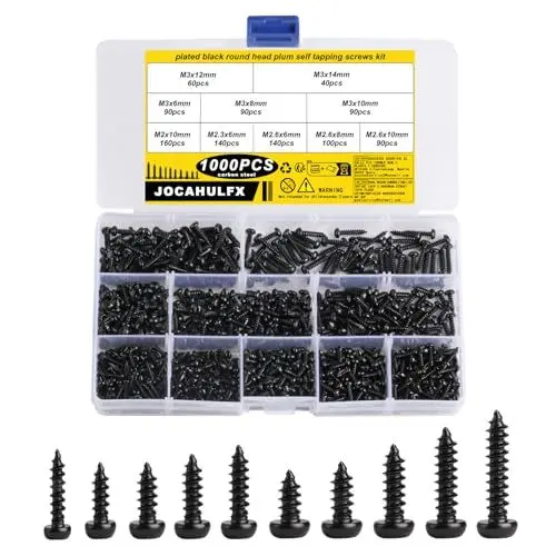 Produktbild: 1000 Stück Blechschrauben Selbstschneidende Schrauben, TORX Schrauben Schwarze, M2 M2,3 M2,6 M3 Karosserieschrauben, Linsenkopfschrauben Torx-Flachkopf Schrauben, Bohrschrauben, Holzschrauben