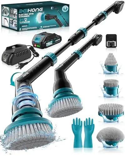 Produktbild: 1000RPM Elektrische Reinigungsbürste,Spin Scrubber schnurlos,mit 21V abnehmbarem Akku und Ladegerät, 4 Bürstenköpfe, elektrische Scheuerbürste mit Verlängerungsarm Für Bäder geeignet