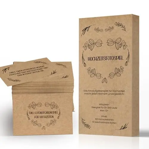 Produktbild: 100+10 Hochzeitfotospiel - Hochzeitsspiel für Gäste, Hochzeit Partyspiel für Gäste, Fotoaufgaben für Brautpaar, Perfekt für Gästebuch Hochzeit, Kraftpapier, 9 * 6 cm