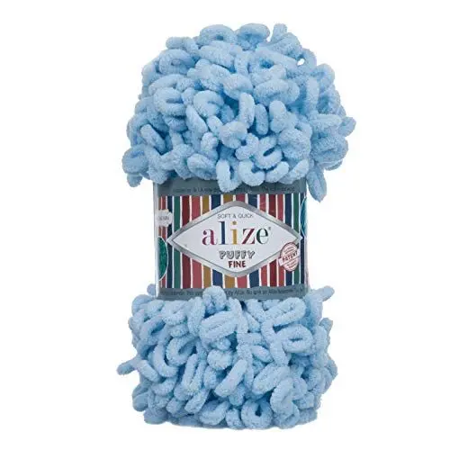 Produktbild: 100g Strickgarn ALIZE Puffy Fine, Fingerstrick Fingerstrick-Wolle ohne Nadel, Farbe:112 pastellblau