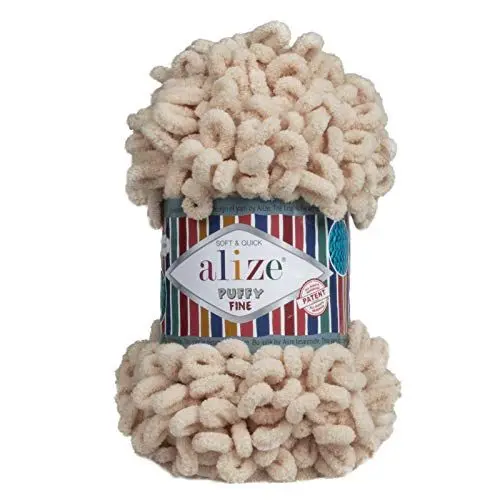 Produktbild: 100g Strickgarn ALIZE Puffy Fine, Fingerstrick Fingerstrick-Wolle ohne Nadel, Farbe:310 hellbeige