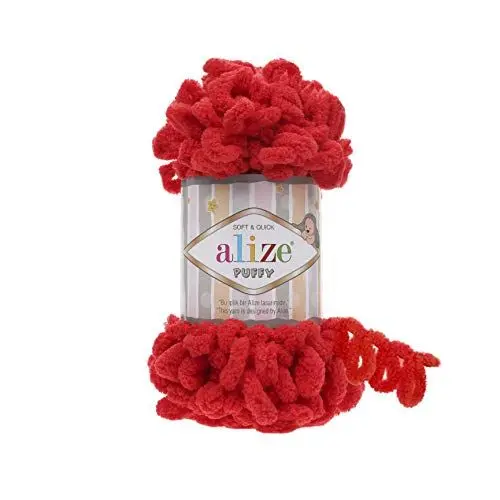 Produktbild: 100g Strickgarn Alize Puffy, patentierte Neuheit, Schlaufen-Stricken ohne Nadeln, Farbe:56 rot