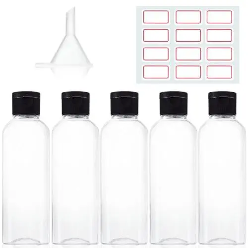 Produktbild: 100ML Reiseflaschen Set mit Flip Cap, 5 Stück Leere Spender Plastikflasche Set, Transparente Plastikflaschen Kosmetikflascher Duschgel Behälter Flasche Set für Flugreisen,Shampoo, Lotion