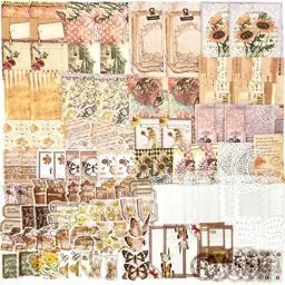 Produktbild: 100PCS Scrapbooking Sticker Set Schmetterling Vintage Dekorative Aufkleber Scrapbooking Bastelpapier Zubehör Transparent Blätter Blumen Pflanzen Natur Washi Sticker für Journaling Notizbuch Tagebuch