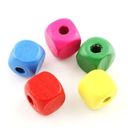 Produktbild: 100stk Holzwürfel Holzperlen 10mm Bunt Mix Farbe zum auffädeln Würfel zum Basteln 3mm mit loch Spacer Perlen für DIY Schmuck Arts Crafts Halskette