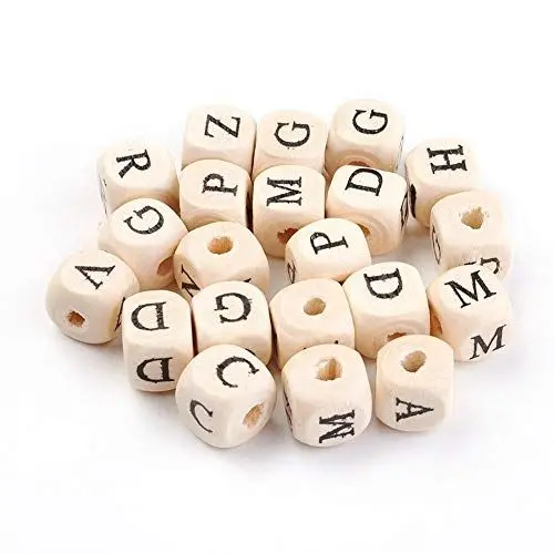Produktbild: 100stk Natur Holz Buchstabenwürfel Holzperlen 10mm Holzwürfel Perlen zum Basteln 4mm großes loch Zwischenperlen Farblos Unbehandeltem