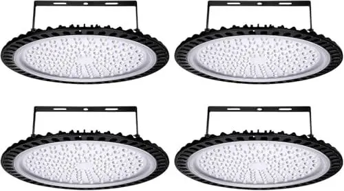 Produktbild: 100W LED Strahler UFO Led Werkstattlampe 4 Stück, 10000LM Led Industrielampe, LED Hallenstrahler Hallenbeleuchtung 6500K Kaltweiß, LED High Bay Licht für Werkstätten und Fabrikhallen Industrie