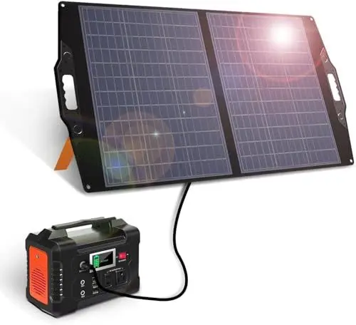Produktbild: 100W Solarpanel-Ladegerät, Faltbares Solarpanel-Kit mit 20-28-V-DC-Anschluss für Kraftwerke Jackery/Rockpals, Tragbarer Solargenerator mit USB-A USB-C QC 3.0 für Notfälle im Freien, Camping, Van
