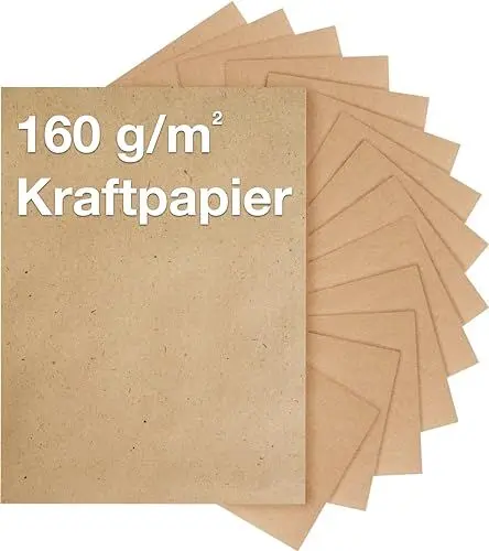Produktbild: 100x Blatt Kraftpapier A4 Papier 160 g/m² - Nachhaltiges Naturpapier - extra dicke Pappe zum Basteln & Drucken - Kartonpapier & Tonpapier braun