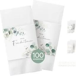 Produktbild: 100x Freudentränen Taschentücher Banderole, Banderolen als Deko für Gäste-Taschentücher, Taschentücher Hochzeit Freudentränen, inkl. Klebepunkte zum verschließen (Taschentücher nicht enthalten)