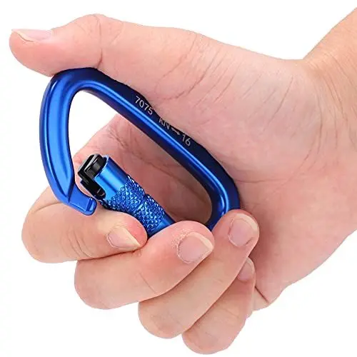 Produktbild: 10/16 KN Hochleistungs-Kletterkarabiner, D-förmige Schraubverschluss-Karabiner, Karabiner-Clips für Outdoor-Wandern, Klettern, Bergsteiger, Luftarbeiten(Blau 16KN)