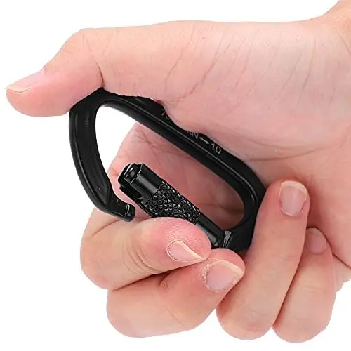 Produktbild: 10/16 KN Hochleistungs-Kletterkarabiner, D-förmige Schraubverschluss-Karabiner, Karabiner-Clips für Outdoor-Wandern, Klettern, Bergsteiger, Luftarbeiten(Schwarz 10KN)
