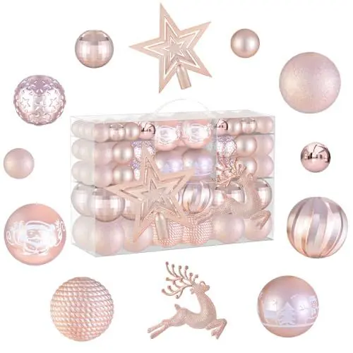 Produktbild: 102 Stück Weihnachtskugeln Rosegold Christbaumkugeln Kunststoff Weihnachtskugeln Set Outdoor,Weihnachtsbaumschmuck,Christbaumschmuck,Ceihnachtsbaumkugeln,Tannenbaum Kugeln