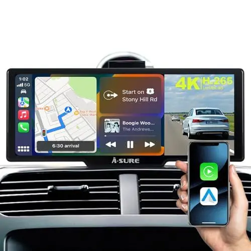 Produktbild: 10,26 Zoll CarPlay Bildschirm mit Drahtlosem Carplay Android Auto 4K Dashcam Vorne 1080P Rückfahrkamera Touchscreen Tragbares Autoradio Bluetooth WiFi Mirror Link 64GB TF Karte