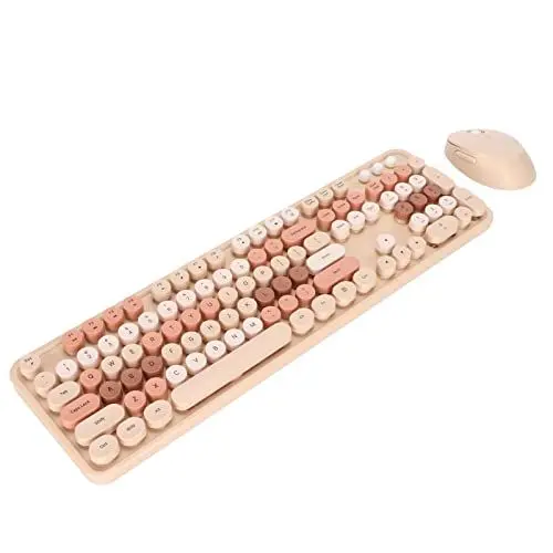 Produktbild: 104 Tasten Drahtlose Tastatur-Maus-Kombination, Ergonomisches Niedliches Retro-Schreibmaschinen-Stil-Spieltastatur-Maus-Kit, für Mädchen, für Home-Office-Arbeitsspiele(Milchtee Farbe Mischfarbe)