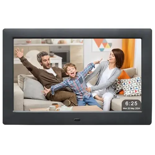 Produktbild: 10,5 Zoll Digitaler Bilderrahmen, Foto Videoplayer mit Fernbedienung, Digitaler Fotorahmen Multi-Slideshow/4-Fenster-Display, elektronischer Bilderrahmen