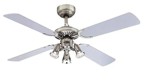 Produktbild: 105 cm Deckenventilator Princess Euro 72112 mit drei Strahlern und vier Flügeln, Ausführung in dunklem Zinn/Chrom