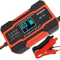 Produktbild: 10A Autobatterie Ladegerät, 12V/24V Smart vollautomatische KFZ Batterieladegerät mit Temperaturkompensation für Auto LKW Motorrad Rasenmäher Boot Marine Batterien Rot
