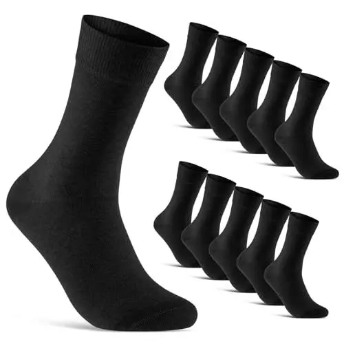 Produktbild: 10er Pack Socken Herren Damen Business Socken Schwarz Baumwolle Herrensocken Damensocken 70201T (Schwarz 43-46)