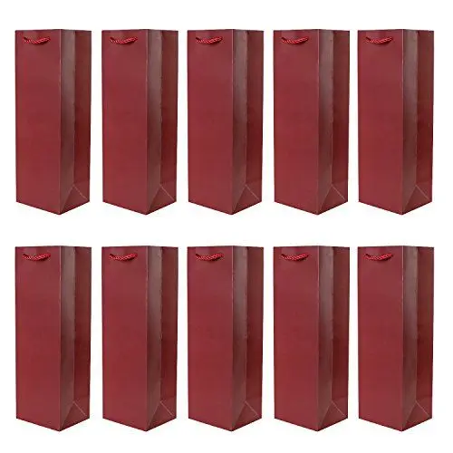 Produktbild: 10er Packung Flaschentüten Geschenktüten dunkelrot für Wein Sekt und Champagner geeignet 36x12x10