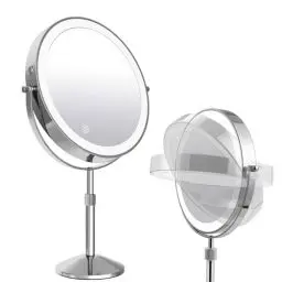 Produktbild: 10-Fach Kosmetikspiegel mit Beleuchtung, 35–45 cm Höhenverstellbarer Kosmetikspiegel, 2000mAh Schminkspiegel mit Beleuchtung, 10X1 Vergrösserungsspiegel Mit Licht LED, 360° Drehbar, 3 Farben (T840C)