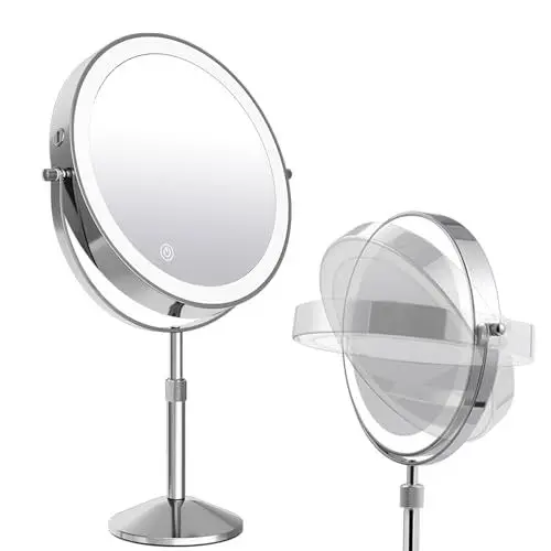 Produktbild: 10-Fach Kosmetikspiegel mit Beleuchtung, 35–45 cm Höhenverstellbarer Kosmetikspiegel, 2000mAh Schminkspiegel mit Beleuchtung, 10X1 Vergrösserungsspiegel Mit Licht LED, 360° Drehbar, 3 Farben (T840C)