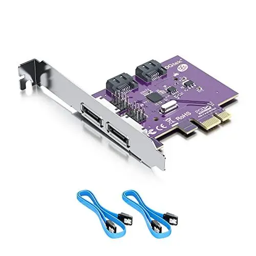 Produktbild: 10Gtek® 2 Port eSATA3.0 or 2 Port SATA3.0 Non-Raid Controller Card SATA-Controller-Erweiterungskarte, X1, mit Low-Profile-Halterung, mit 2 SATA Cable, Support SSD and HDD