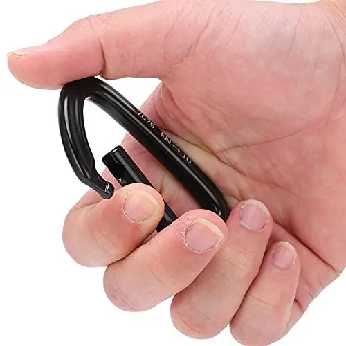Produktbild: 10KN Hochleistungs-Kletterkarabiner, D-förmige Schraubverschluss-Karabiner, Karabiner-Clips für Outdoor-Wandern, Klettern, Bergsteigen, Luftarbeiten(Nr. 8 – ganz in Schwarz, schnell aufgehängt)
