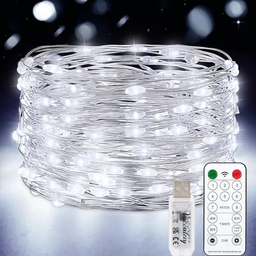 Produktbild: 10M 100 LED USB Kupferdraht Lichterkette mit Timer und Fernbedienung 8 Programm Wasserdichte Lichterkette Innen Led Lichterkette für Zimmer, Party, Hochzeit