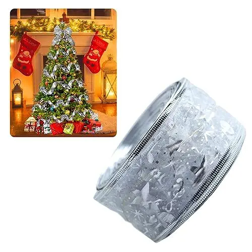 Produktbild: 10M Weihnachtsband Lichter, Weihnachtsband Lichterkette mit 100 LED Weihnachtsbaum Band Glänzende Band Lichterkette Schleife Lichterkette, für Innen und Außenbereich Weihnachtsdekoration (Silber)