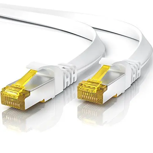 Produktbild: 20m CAT 7 Netzwerkkabel Flach, Ethernet Kabel, Gigabit Lan 10 Gbit s, Patchkabel, Flachbandkabel, Verlegekabel, Cat.7 Rohkabel U FTP PIMF Schirmung mit RJ 45 Stecker, Switch Router Modem, Weiß