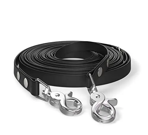 Produktbild: 10m Schleppleine, Hundeleine, 2 Karabiner & D-Ring, Schwarz, sehr stabil, schmutz- und wasserabweisend