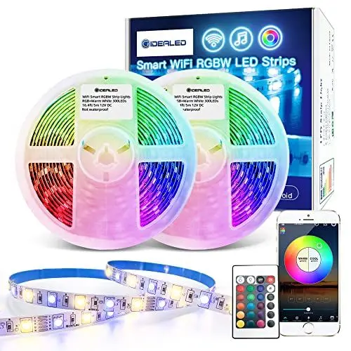 Produktbild: 10m WiFi RGBW LED Streifen Kit,Smart App Steuerung RGB+Warmweiß Lichtstreifen Farbwechsel,Alexa LED Strips Musik Sync,Stimmenkontrolle Kompatibel mit Alexa/Google Assistant für Ambiance Lighting